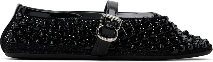 ALAÏA Black Studded Fishnet Ballerina Flats