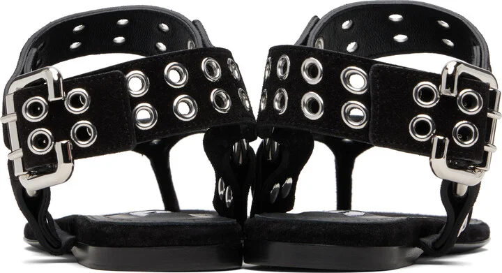 ALAÏA Black Suede Calfskin Thong Flat Sandals - Image 2