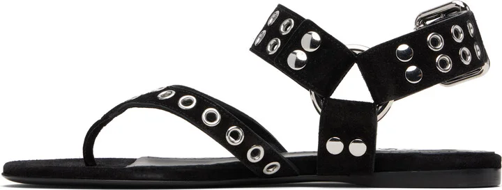 ALAÏA Black Suede Calfskin Thong Flat Sandals - Image 3