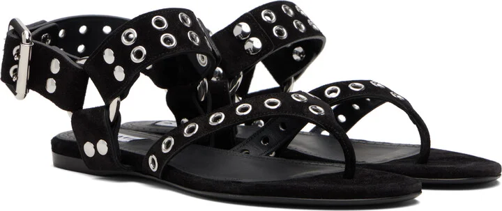 ALAÏA Black Suede Calfskin Thong Flat Sandals - Image 4