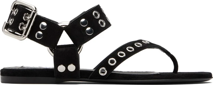 ALAÏA Black Suede Calfskin Thong Flat Sandals