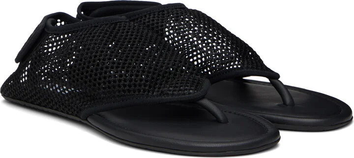 ALAÏA Black Thong Fishnet Sandals - Image 4