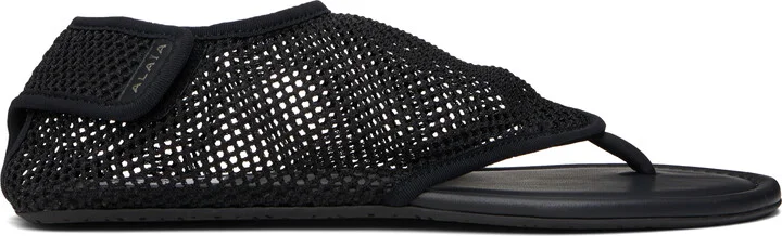 ALAÏA Black Thong Fishnet Sandals