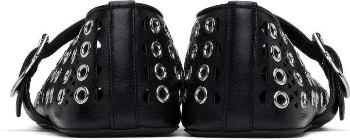 ALAÏA Black Vienne Lambskin Eyelets Ballerina Flats - Image 2