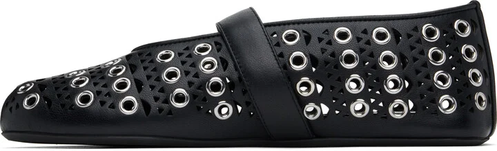 ALAÏA Black Vienne Lambskin Eyelets Ballerina Flats - Image 3