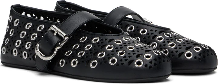 ALAÏA Black Vienne Lambskin Eyelets Ballerina Flats - Image 4