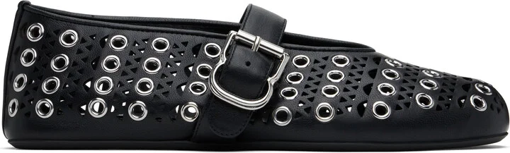 ALAÏA Black Vienne Lambskin Eyelets Ballerina Flats