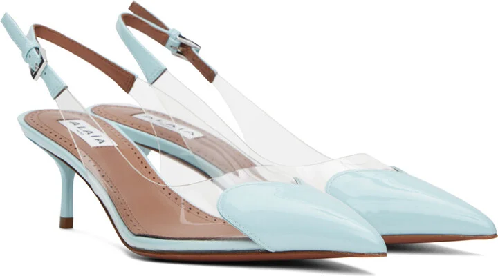 ALAÏA Blue 'Le Coeur' Slingback Patent Lambskin Heels - Image 4