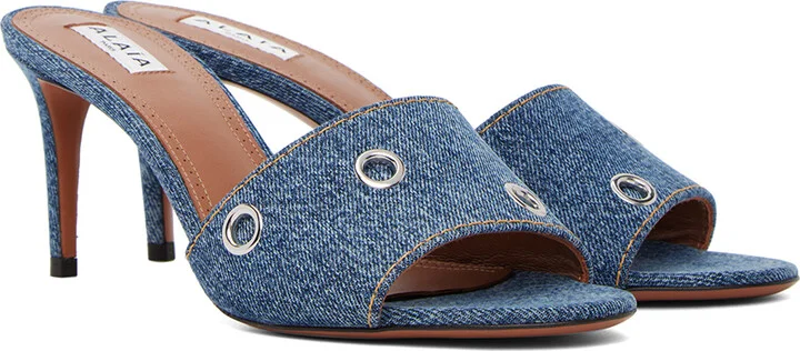 ALAÏA Blue Oeillets Heeled Sandasls - Image 4