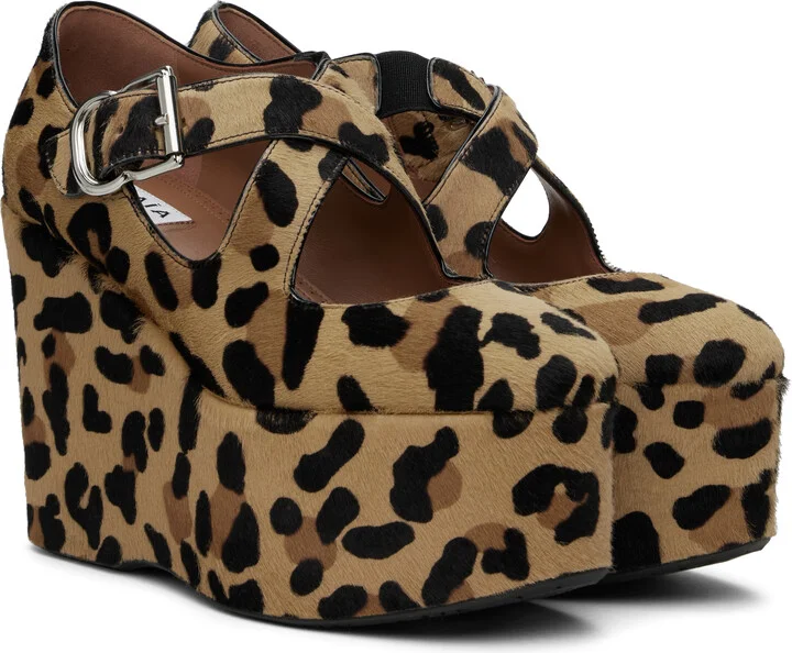 ALAÏA Brown Criss Cross Wedge Heels - Image 4
