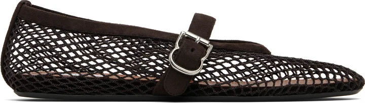 ALAÏA Brown Fishnet Ballerina Flats