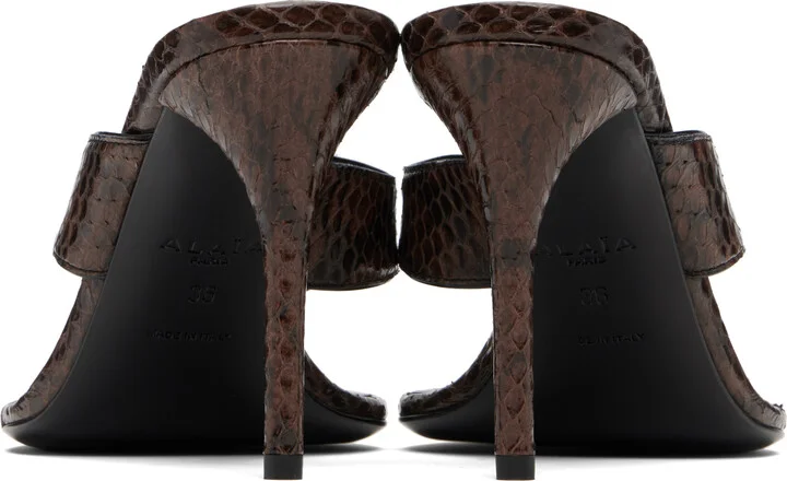 ALAÏA Brown Thong Elaphe Leather Mule Sandals - Image 2