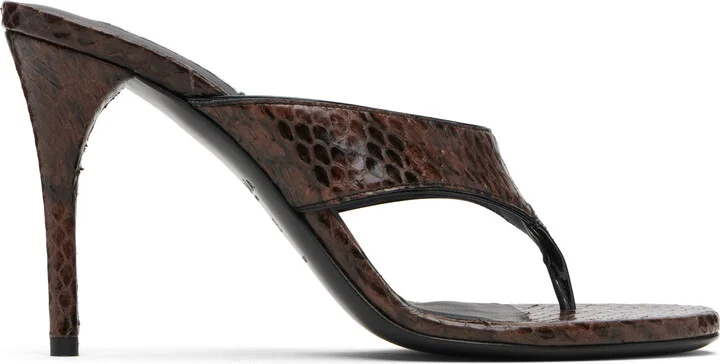 ALAÏA Brown Thong Elaphe Leather Mule Sandals