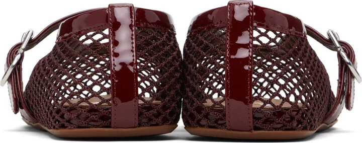 ALAÏA Burgundy Fishnet Ballerina Flats - Image 2