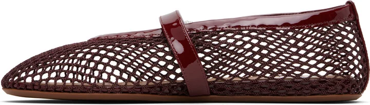 ALAÏA Burgundy Fishnet Ballerina Flats - Image 3