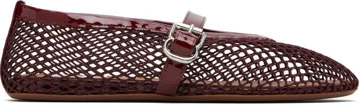 ALAÏA Burgundy Fishnet Ballerina Flats