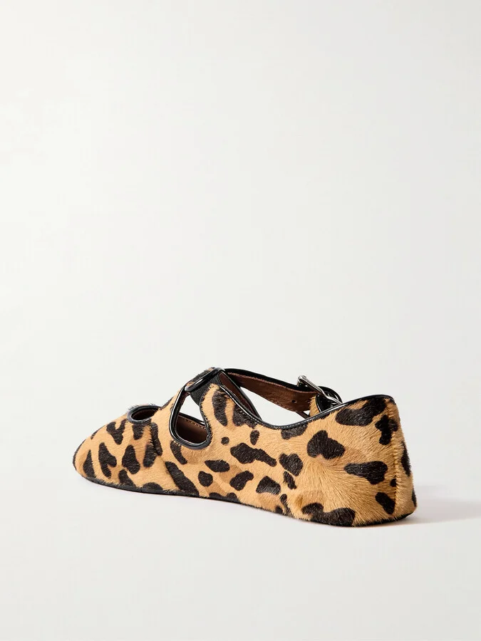 Alaïa - Criss Cross Leather-trimmed Leopard-print Calf Hair Ballet Flats - Animal print - Image 3