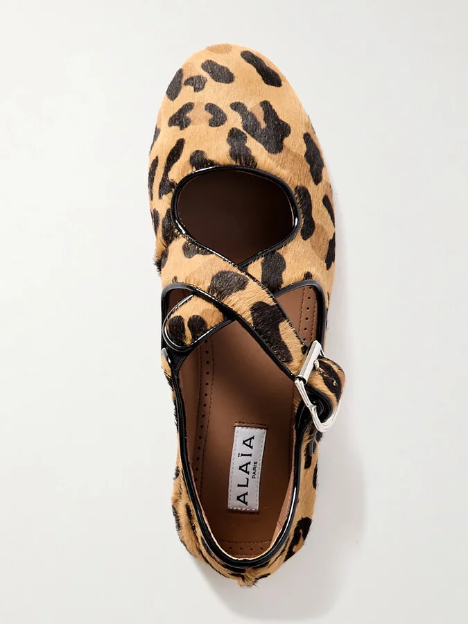 Alaïa - Criss Cross Leather-trimmed Leopard-print Calf Hair Ballet Flats - Animal print - Image 5