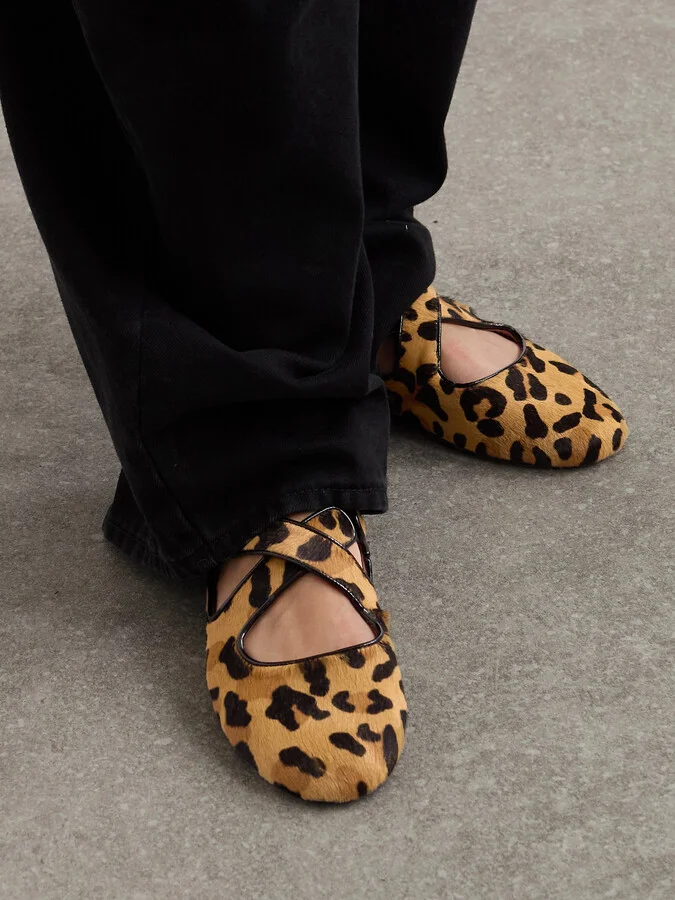 Alaïa - Criss Cross Leather-trimmed Leopard-print Calf Hair Ballet Flats - Animal print - Image 6