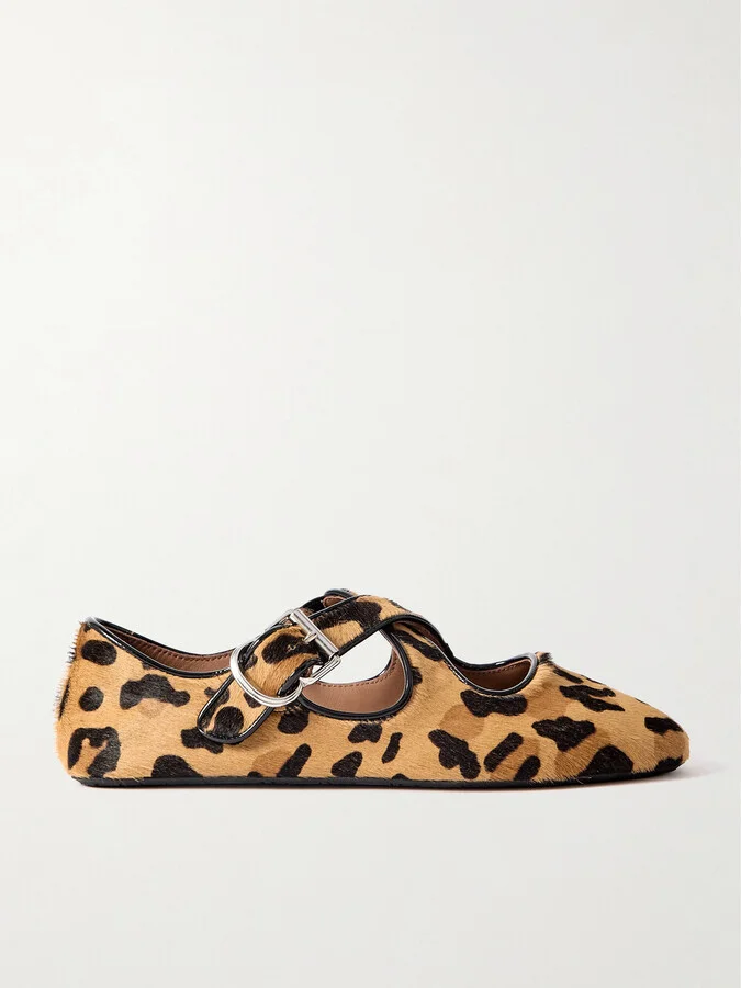 Alaïa - Criss Cross Leather-trimmed Leopard-print Calf Hair Ballet Flats - Animal print