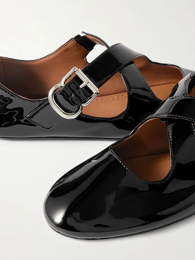 Alaïa - Criss Cross Patent-leather Ballet Flats - Black - Image 4