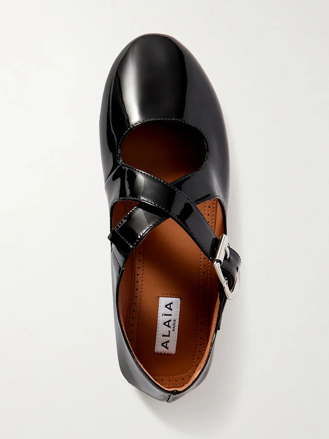 Alaïa - Criss Cross Patent-leather Ballet Flats - Black - Image 5