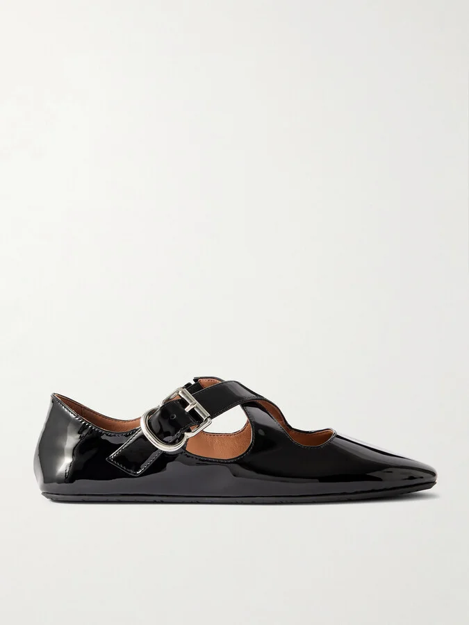 Alaïa - Criss Cross Patent-leather Ballet Flats - Black