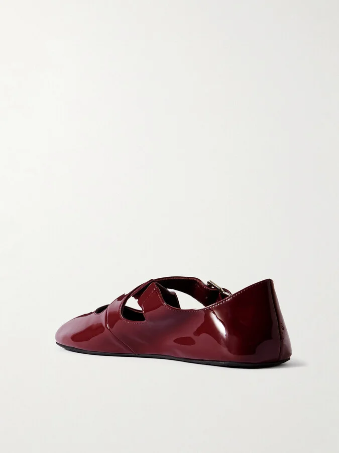 Alaïa - Criss Cross Patent-leather Ballet Flats - Burgundy - Image 3