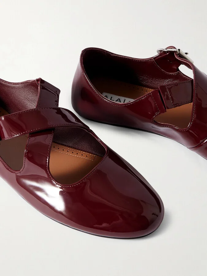 Alaïa - Criss Cross Patent-leather Ballet Flats - Burgundy - Image 4