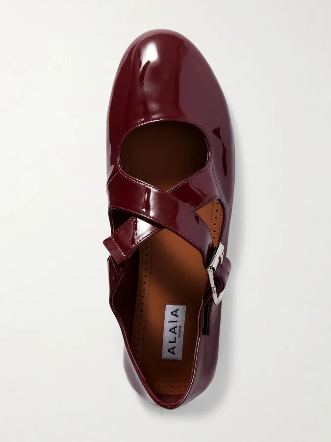 Alaïa - Criss Cross Patent-leather Ballet Flats - Burgundy - Image 5