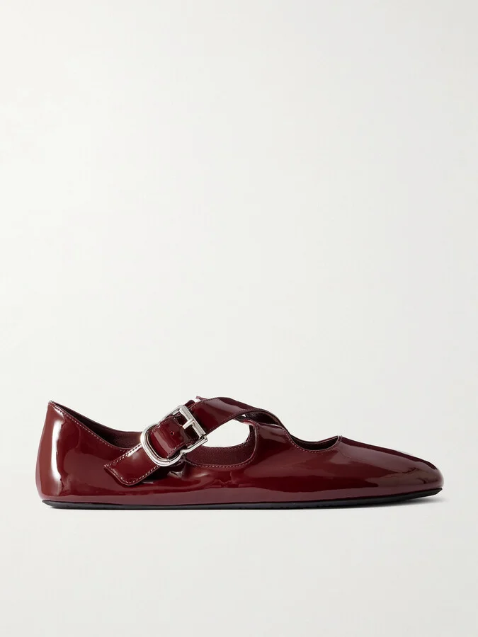 Alaïa - Criss Cross Patent-leather Ballet Flats - Burgundy