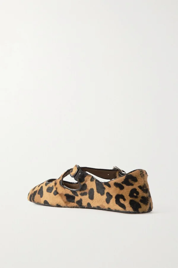 Alaïa - Criss Cross Patent-leather Trimmed Leopard-print Calf Hair Ballet Flats - Animal print - Image 3