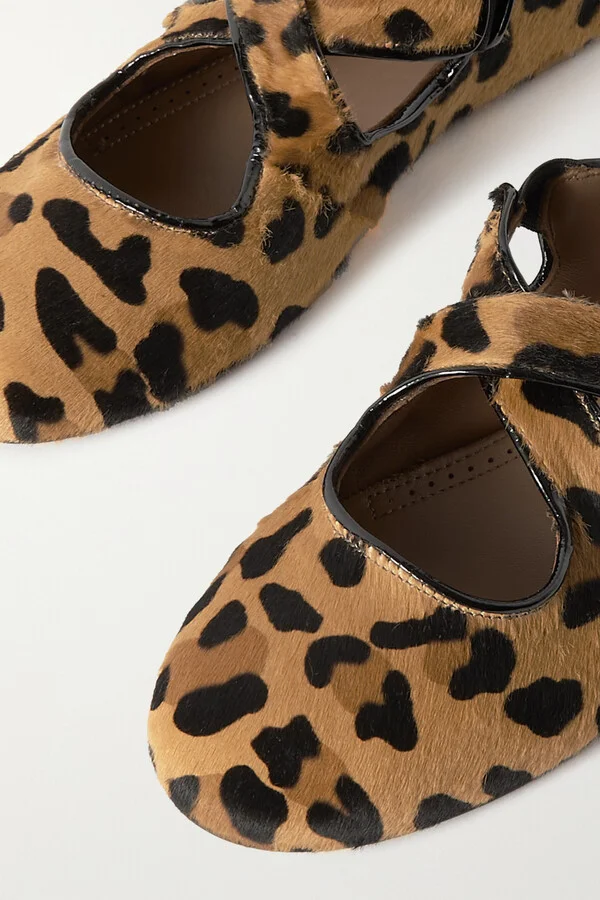 Alaïa - Criss Cross Patent-leather Trimmed Leopard-print Calf Hair Ballet Flats - Animal print - Image 4