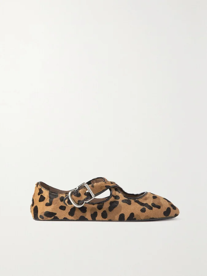 Alaïa - Criss Cross Patent-leather Trimmed Leopard-print Calf Hair Ballet Flats - Animal print