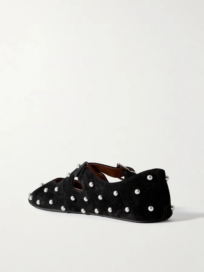 Alaïa - Criss Cross Studded Suede Ballet Flats - Black - Image 2