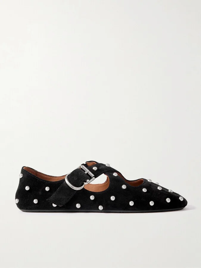Alaïa - Criss Cross Studded Suede Ballet Flats - Black