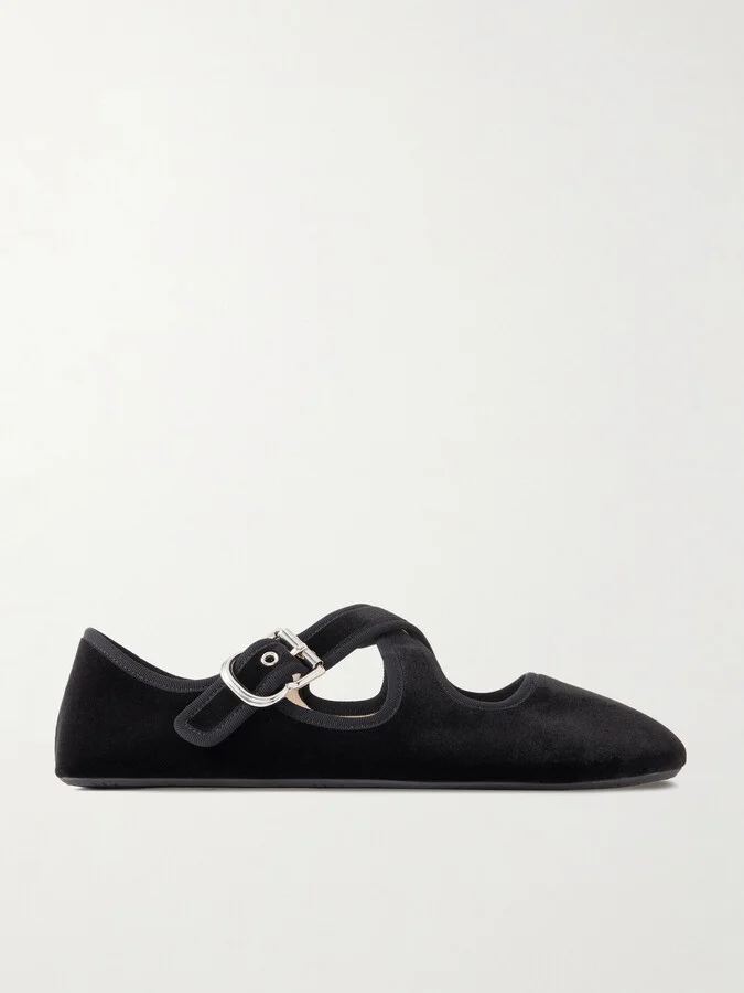 Alaïa - Criss Cross Velvet Ballet Flats - Black