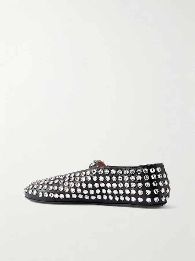 Alaïa - Crystal-embellished Leather Ballet Flats - Black - Image 3