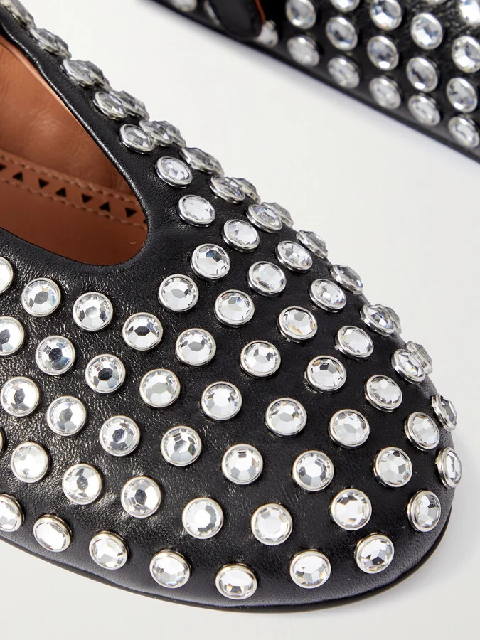 Alaïa - Crystal-embellished Leather Ballet Flats - Black - Image 4