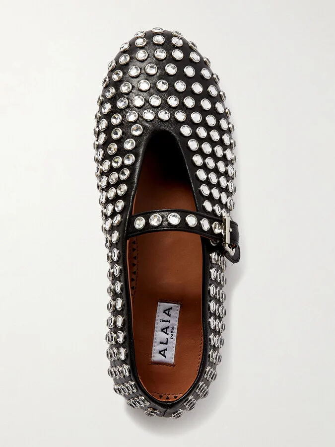 Alaïa - Crystal-embellished Leather Ballet Flats - Black - Image 5