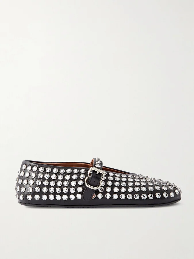 Alaïa - Crystal-embellished Leather Ballet Flats - Black