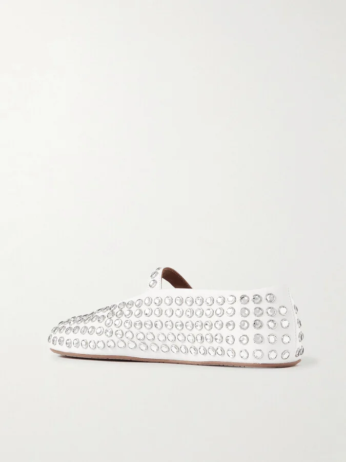 Alaïa - Crystal-embellished Leather Ballet Flats - White - Image 3