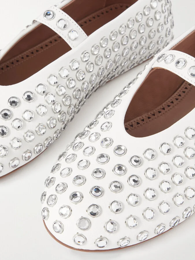 Alaïa - Crystal-embellished Leather Ballet Flats - White - Image 4