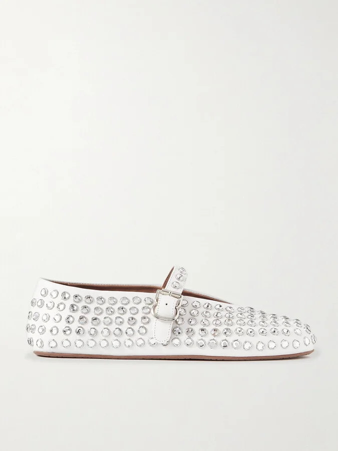 Alaïa - Crystal-embellished Leather Ballet Flats - White