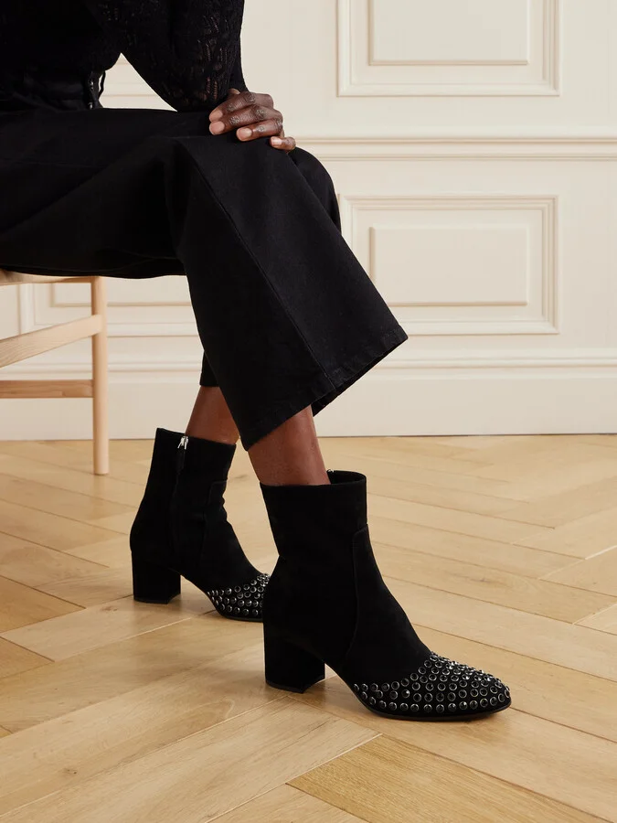 Alaïa - Crystal-embellished Suede Ankle Boots - Black - Image 2