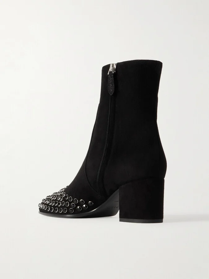Alaïa - Crystal-embellished Suede Ankle Boots - Black - Image 3