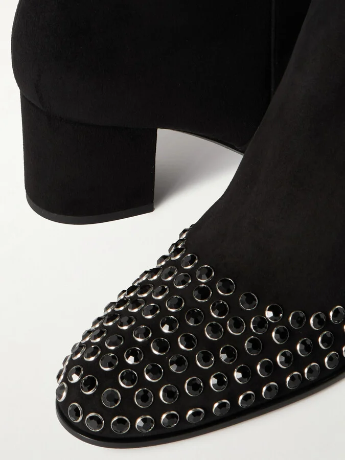 Alaïa - Crystal-embellished Suede Ankle Boots - Black - Image 4