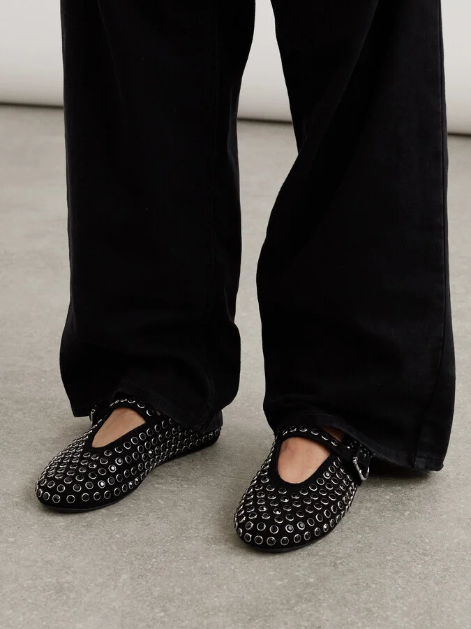 Alaïa - Crystal-embellished Suede Ballet Flats - Black - Image 2