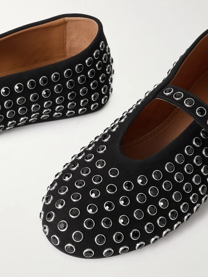Alaïa - Crystal-embellished Suede Ballet Flats - Black - Image 4