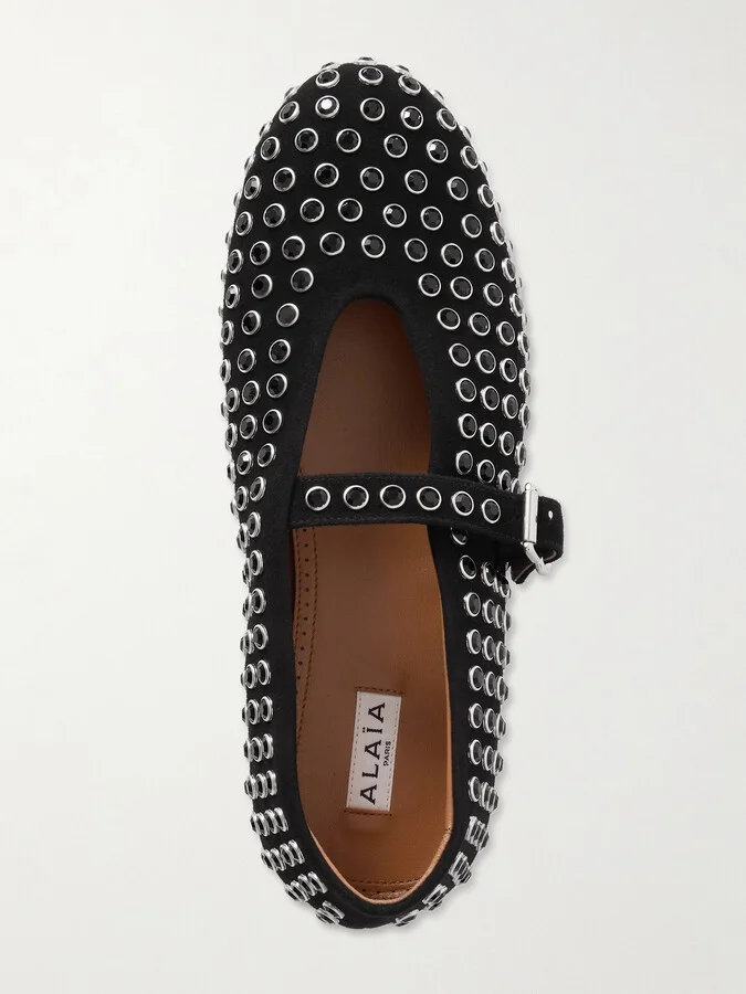 Alaïa - Crystal-embellished Suede Ballet Flats - Black - Image 5